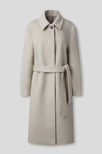 Eduardo Women Belted Wool-Cashmere Single-Breasted Mac Balmacaan Long Coat.- Ecru Gray