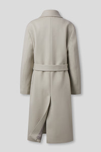 Eduardo Women Belted Wool-Cashmere Single-Breasted Mac Balmacaan Long Coat.- Ecru Gray