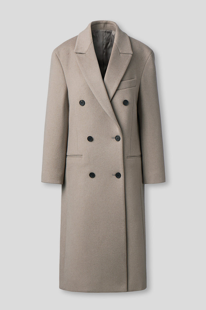 EDUARDO Notch Lapel Double Breasted Long Wool Cashmere Blend Women's Overcoat