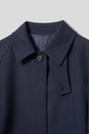 EDUARDO Trench Coat Women's Single-Breasted Belted Wool Blend with a Detachable Shirt Collar Flap- Dark Navy