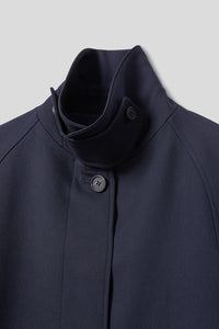 EDUARDO Trench Coat Women's Single-Breasted Belted Wool Blend with a Detachable Shirt Collar Flap- Dark Navy