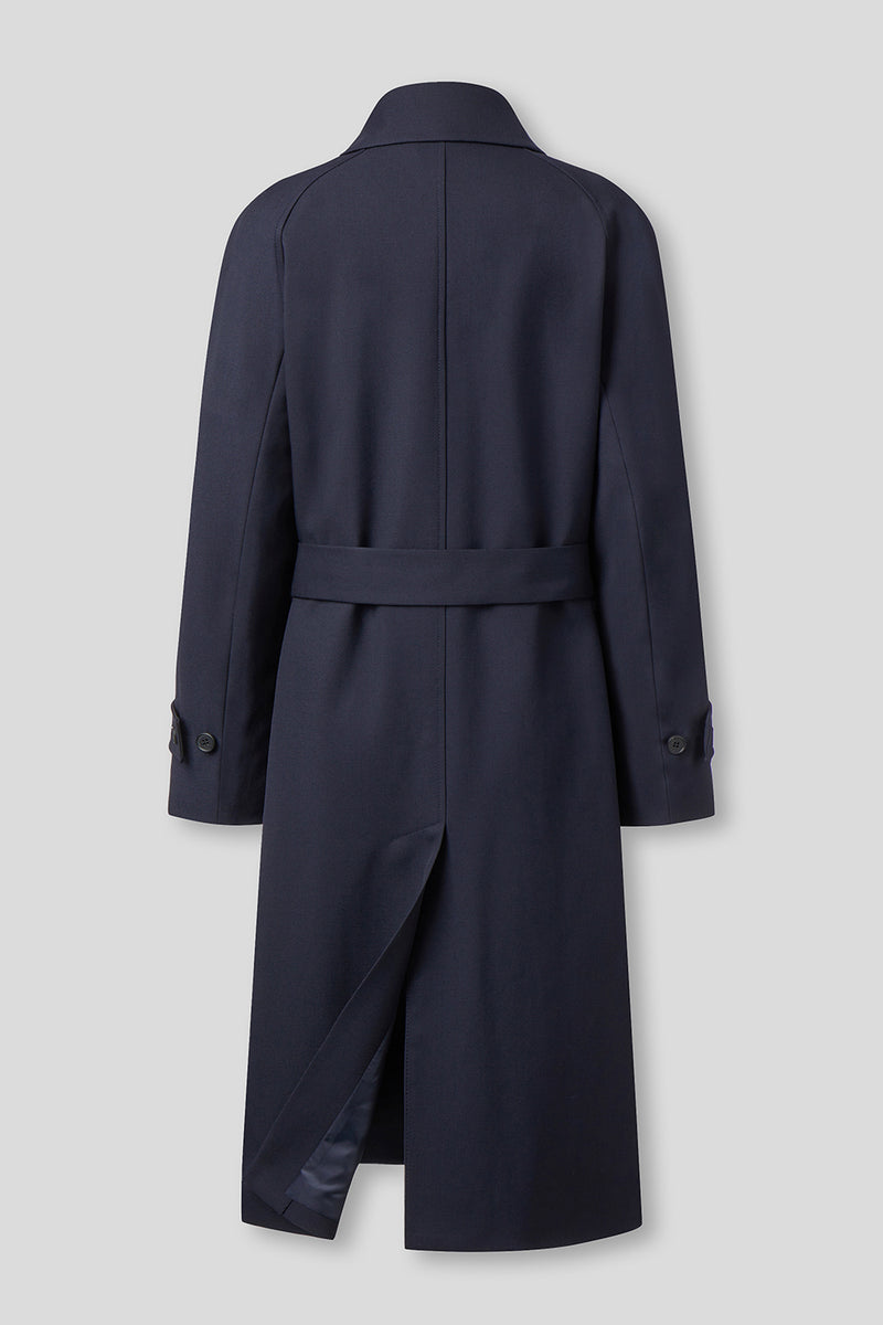 EDUARDO Trench Coat Women's Single-Breasted Belted Wool Blend with a Detachable Shirt Collar Flap- Dark Navy