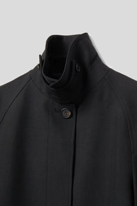 EDUARDO Trench Coat Women's Single-Breasted Belted Wool Blend with a Detachable Shirt Collar Flap.- Black