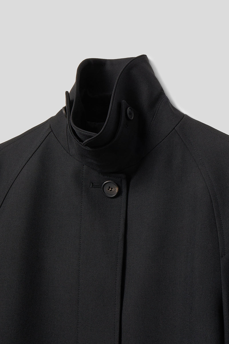 EDUARDO Trench Coat Women's Single-Breasted Belted Wool Blend with a Detachable Shirt Collar Flap.- Black