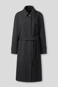 EDUARDO Trench Coat Women's Single-Breasted Belted Wool Blend with a Detachable Shirt Collar Flap.- Black