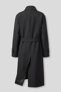 EDUARDO Trench Coat Women's Single-Breasted Belted Wool Blend with a Detachable Shirt Collar Flap.- Black