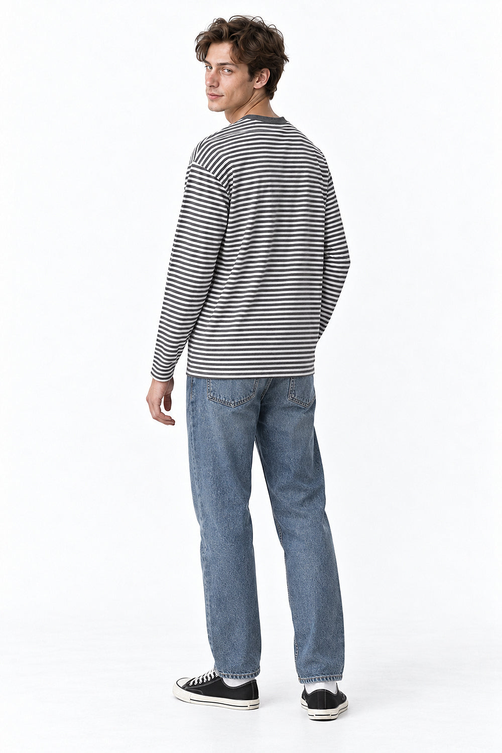 Men’s Semi-Oversized Striped Long-Sleeve T-Shirt