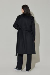 EDUARDO Women Belted Wool-Cashmere Single-Breasted Mac Balmacaan Long Coat.