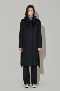 EDUARDO Women Belted Wool-Cashmere Single-Breasted Mac Balmacaan Long Coat.