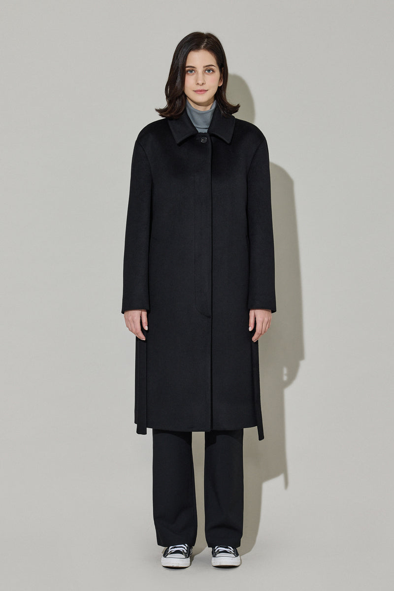 EDUARDO Women Belted Wool-Cashmere Single-Breasted Mac Balmacaan Long Coat.