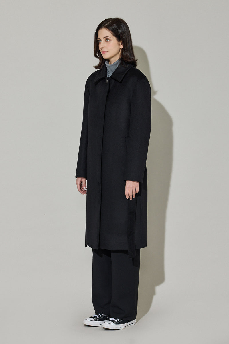 EDUARDO Women Belted Wool-Cashmere Single-Breasted Mac Balmacaan Long Coat.