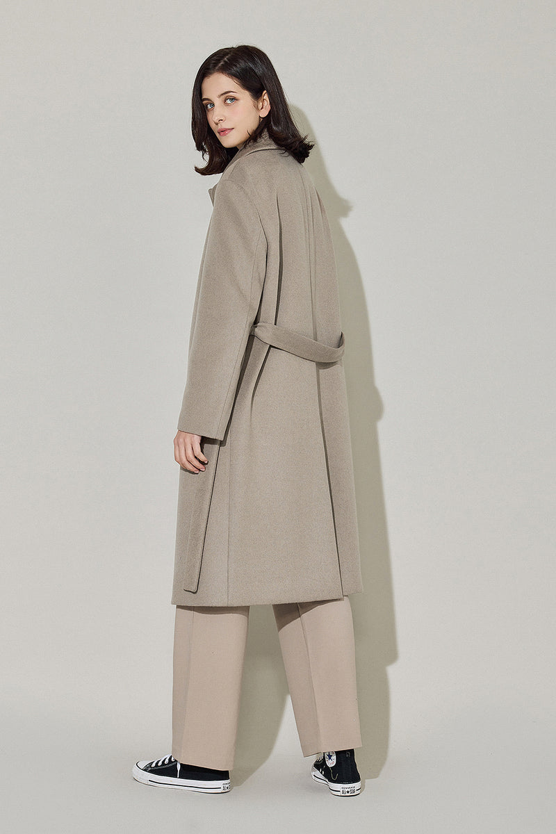 EDUARDO Women Belted Wool-Cashmere Single-Breasted Mac Balmacaan Long Coat.