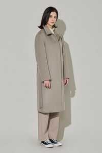 EDUARDO Women Belted Wool-Cashmere Single-Breasted Mac Balmacaan Long Coat.