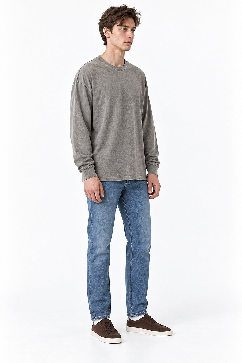 Men’s Oversized Pigment-Dyed Long-Sleeve T-Shirt with Ribbed Cuffs