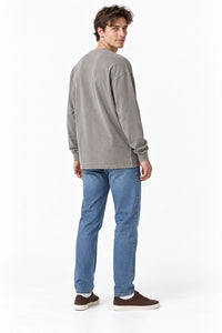 Men’s Oversized Pigment-Dyed Long-Sleeve T-Shirt with Ribbed Cuffs