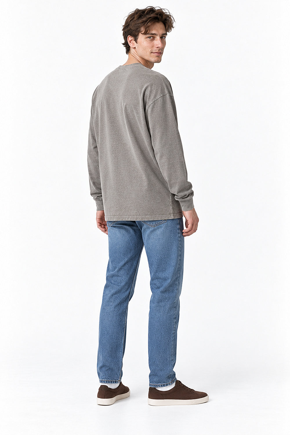 Men’s Oversized Pigment-Dyed Long-Sleeve T-Shirt with Ribbed Cuffs