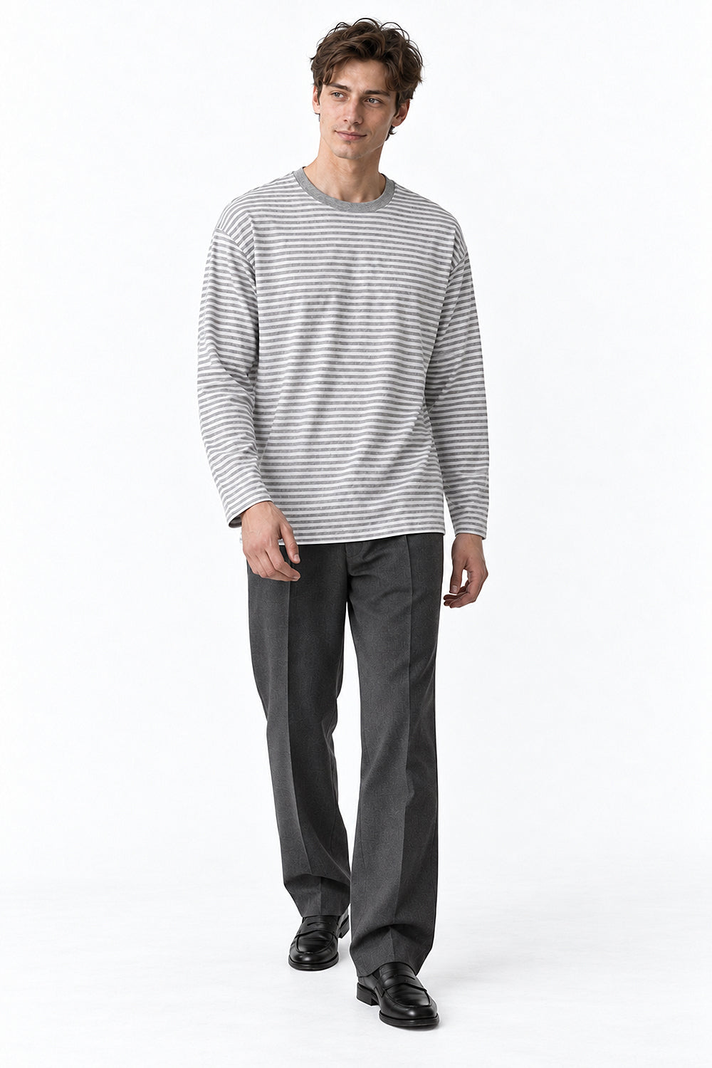 Men’s Semi-Oversized Striped Long-Sleeve T-Shirt