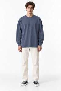 Men’s Oversized Pigment-Dyed Long-Sleeve T-Shirt with Ribbed Cuffs