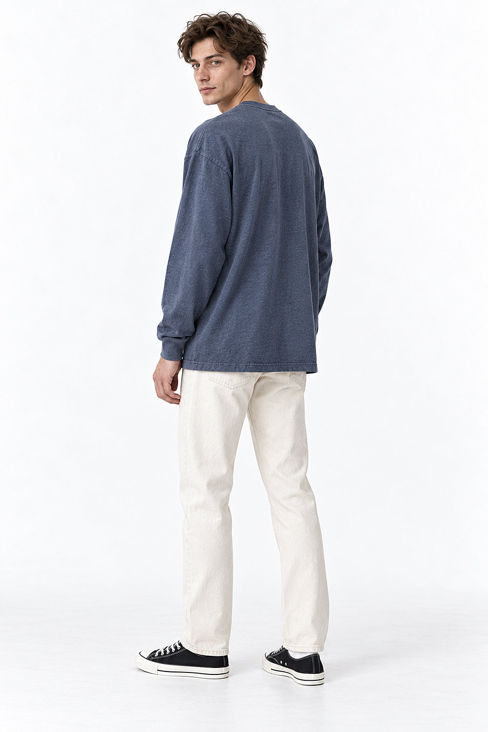 Men’s Oversized Pigment-Dyed Long-Sleeve T-Shirt with Ribbed Cuffs