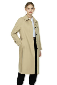 EDUARDO Trench Coat Women's Single-Breasted Belted Wool Blend with a Detachable Shirt Collar Flap.- Beige