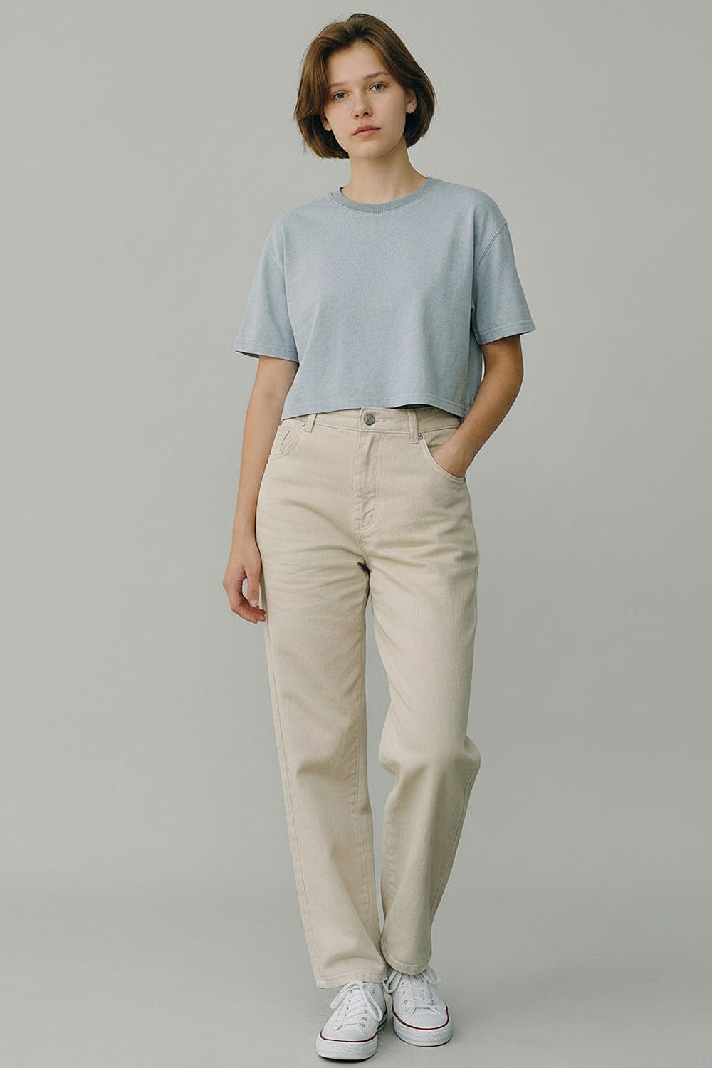 Women’s Semi-Oversized Pigment-Dyed Cropped Short-Sleeve T-Shirt