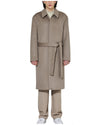 EDUARDO Men Single-Breasted Belted Cashmere Mac Balmacaan Long Coat.