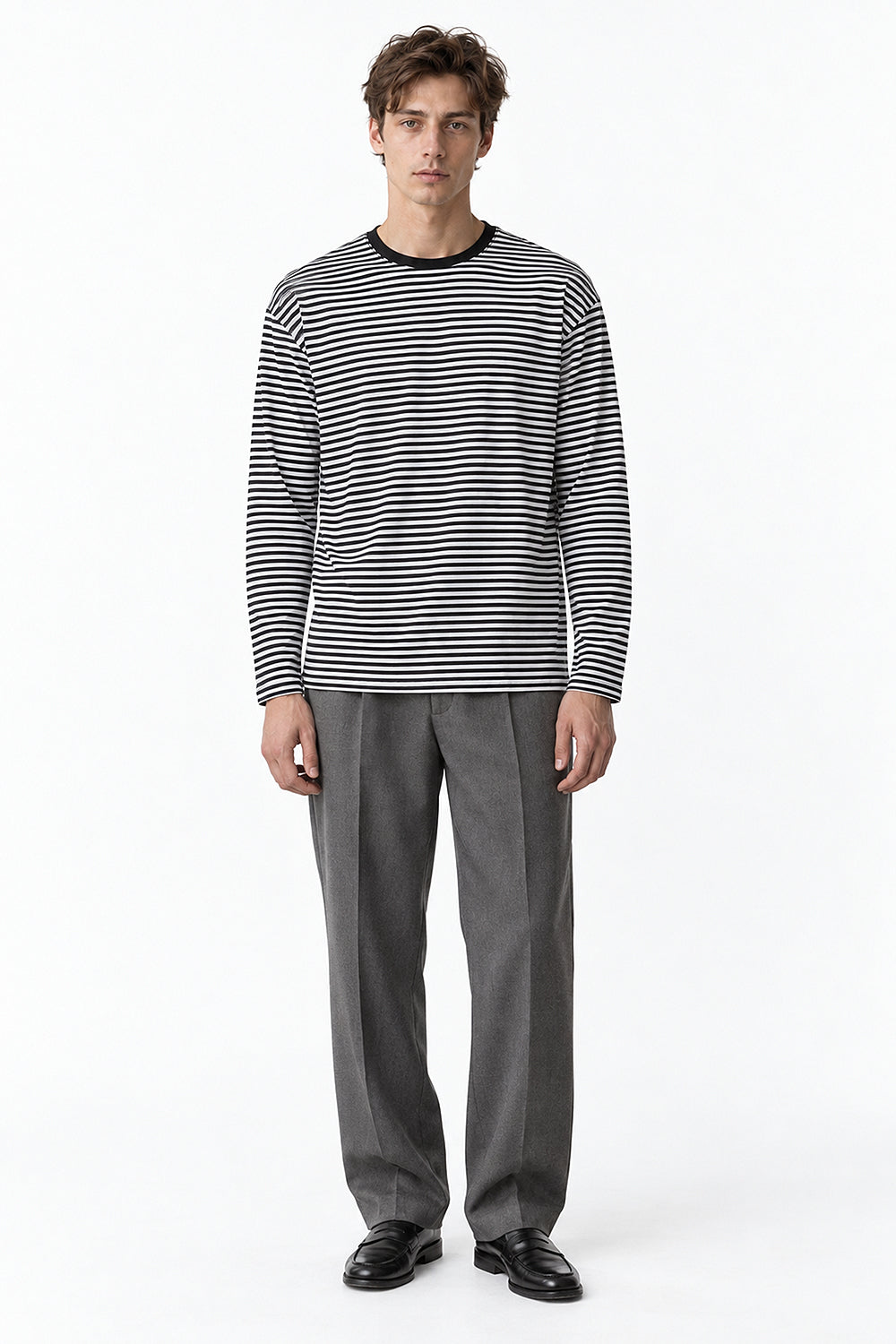 Men’s Semi-Oversized Striped Long-Sleeve T-Shirt