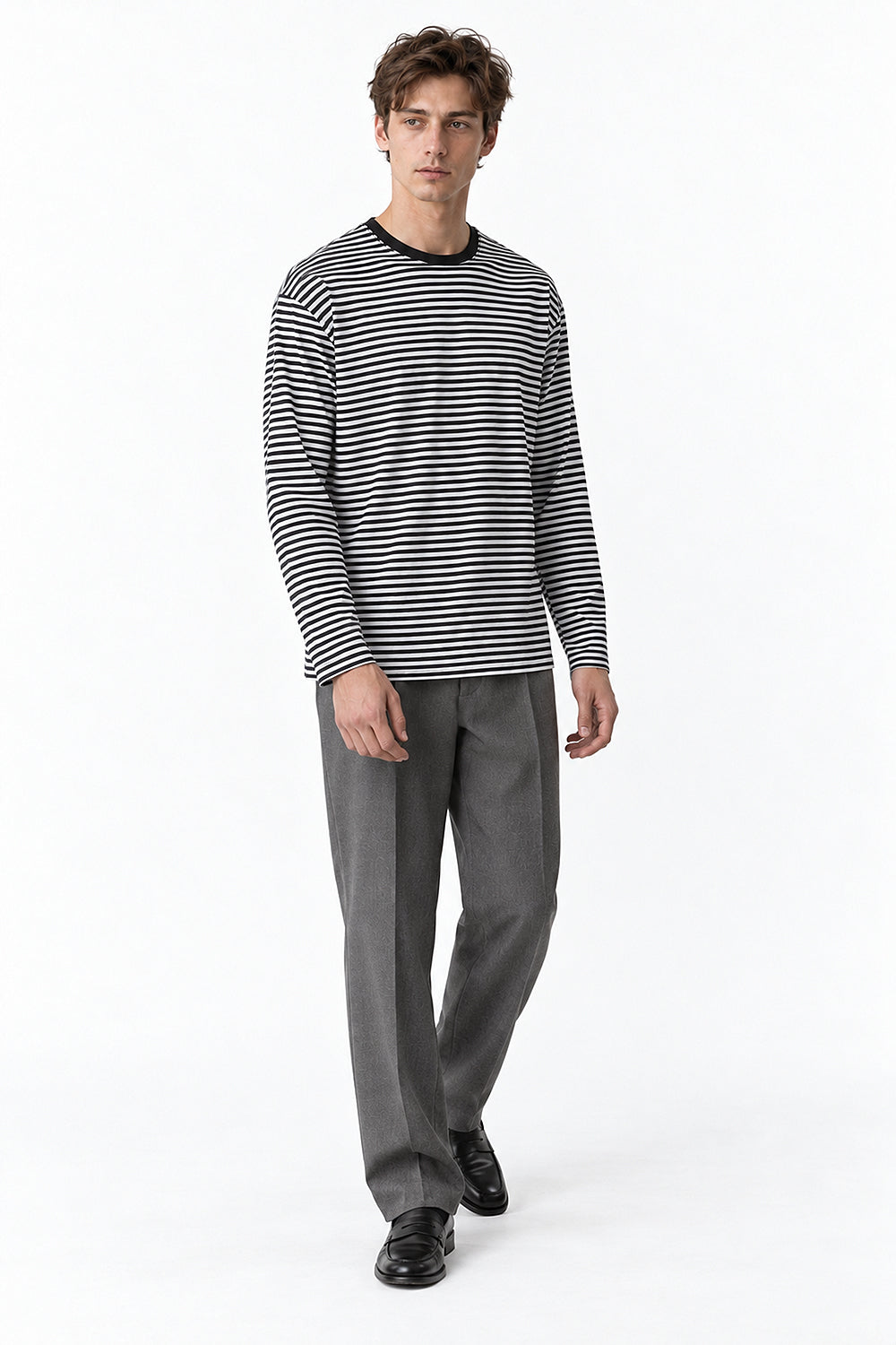 Men’s Semi-Oversized Striped Long-Sleeve T-Shirt