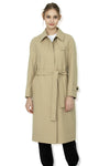 EDUARDO Trench Coat Women's Single-Breasted Belted Wool Blend with a Detachable Shirt Collar Flap.- Beige