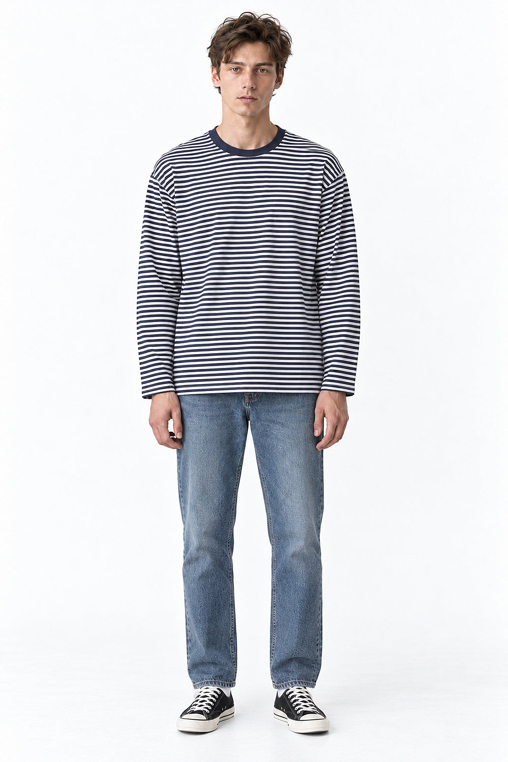 Men’s Semi-Oversized Striped Long-Sleeve T-Shirt