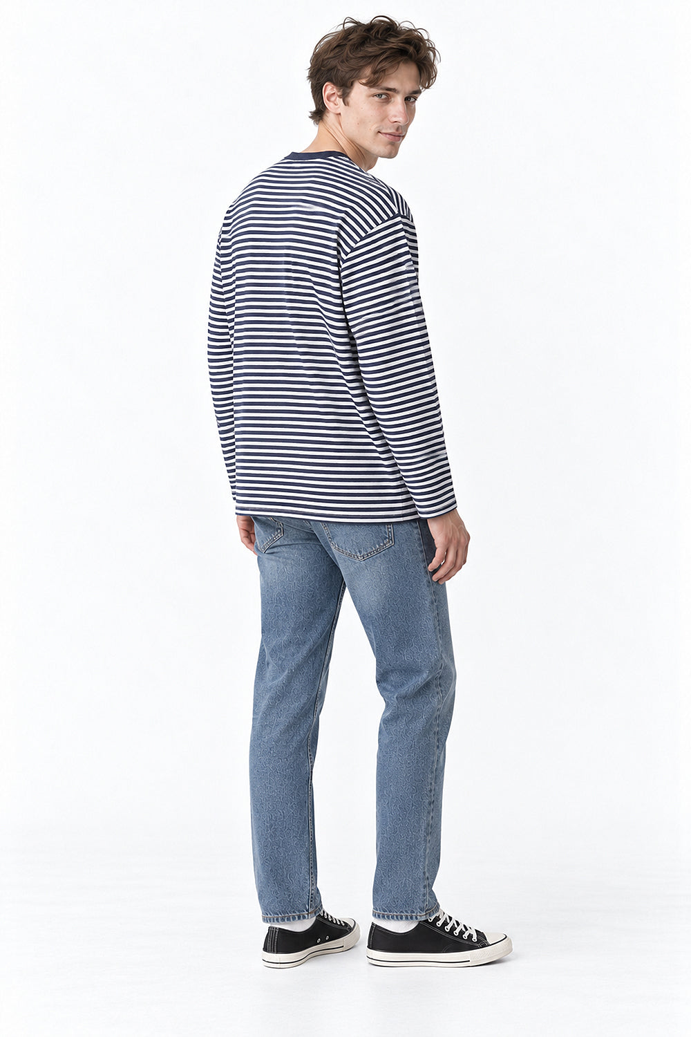 Men’s Semi-Oversized Striped Long-Sleeve T-Shirt