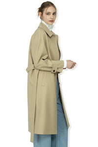 EDUARDO Trench Coat Women's Single-Breasted Belted Wool Blend with a Detachable Shirt Collar Flap.- Beige