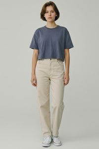 Women’s Semi-Oversized Pigment-Dyed Cropped Short-Sleeve T-Shirt
