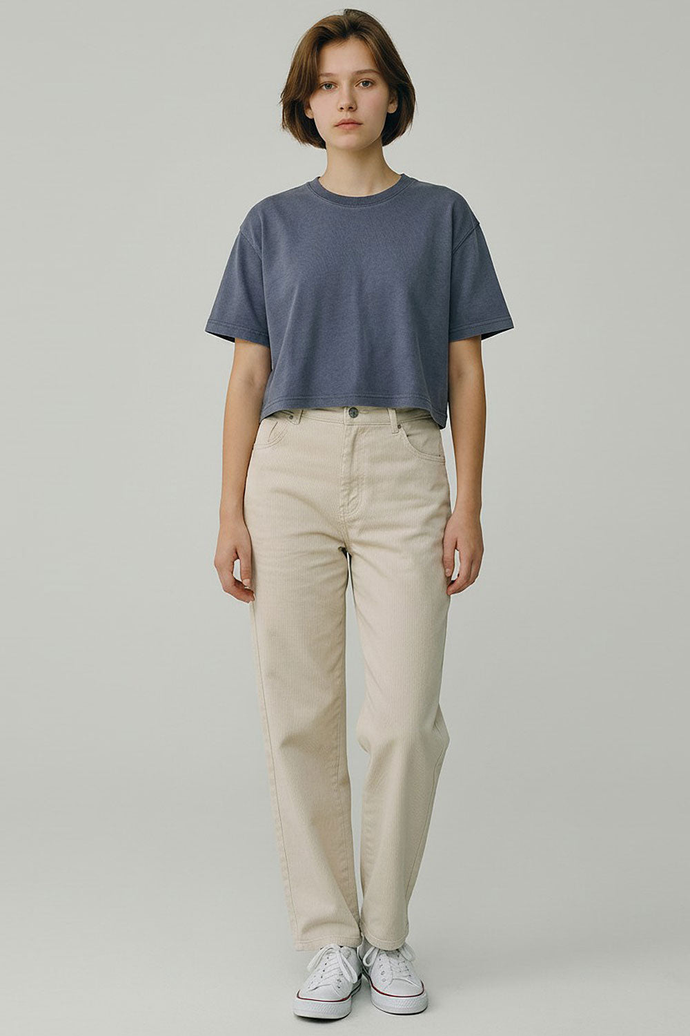 Women’s Semi-Oversized Pigment-Dyed Cropped Short-Sleeve T-Shirt