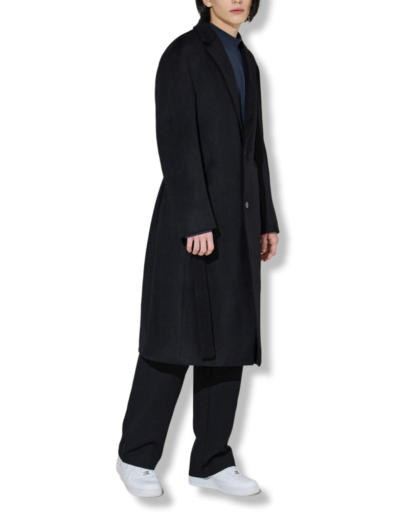 EDUARDO Men's Wool Cashmere Single Breasted Belted Classic Fit Overcoat.