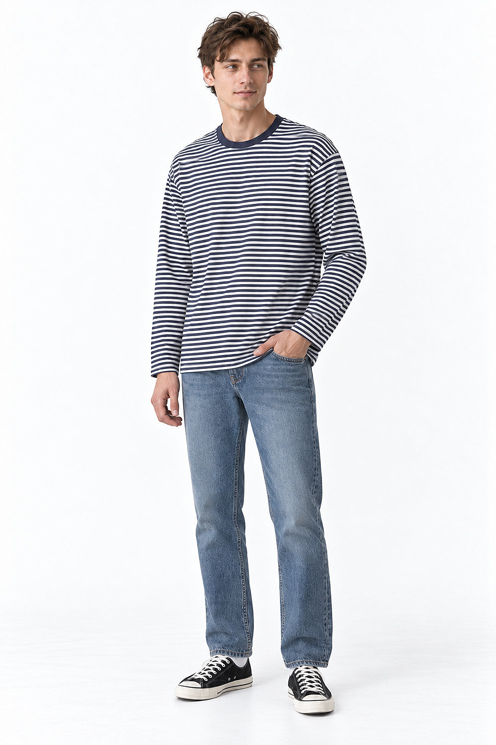 Men’s Semi-Oversized Striped Long-Sleeve T-Shirt