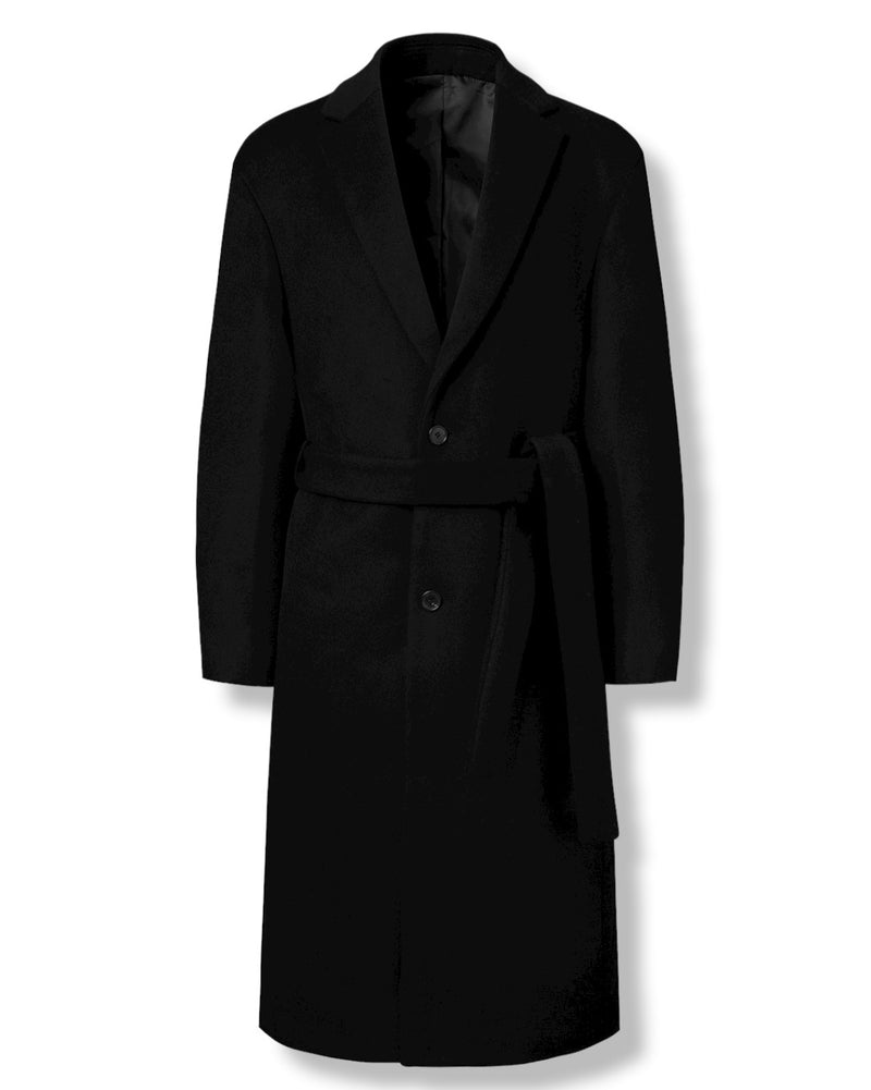 EDUARDO Men's Wool Cashmere Single Breasted Belted Classic Fit Overcoat.