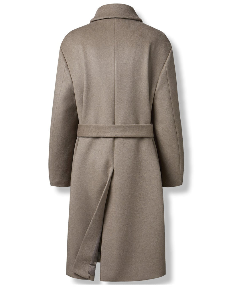 EDUARDO Men Single-Breasted Belted Cashmere Mac Balmacaan Long Coat.