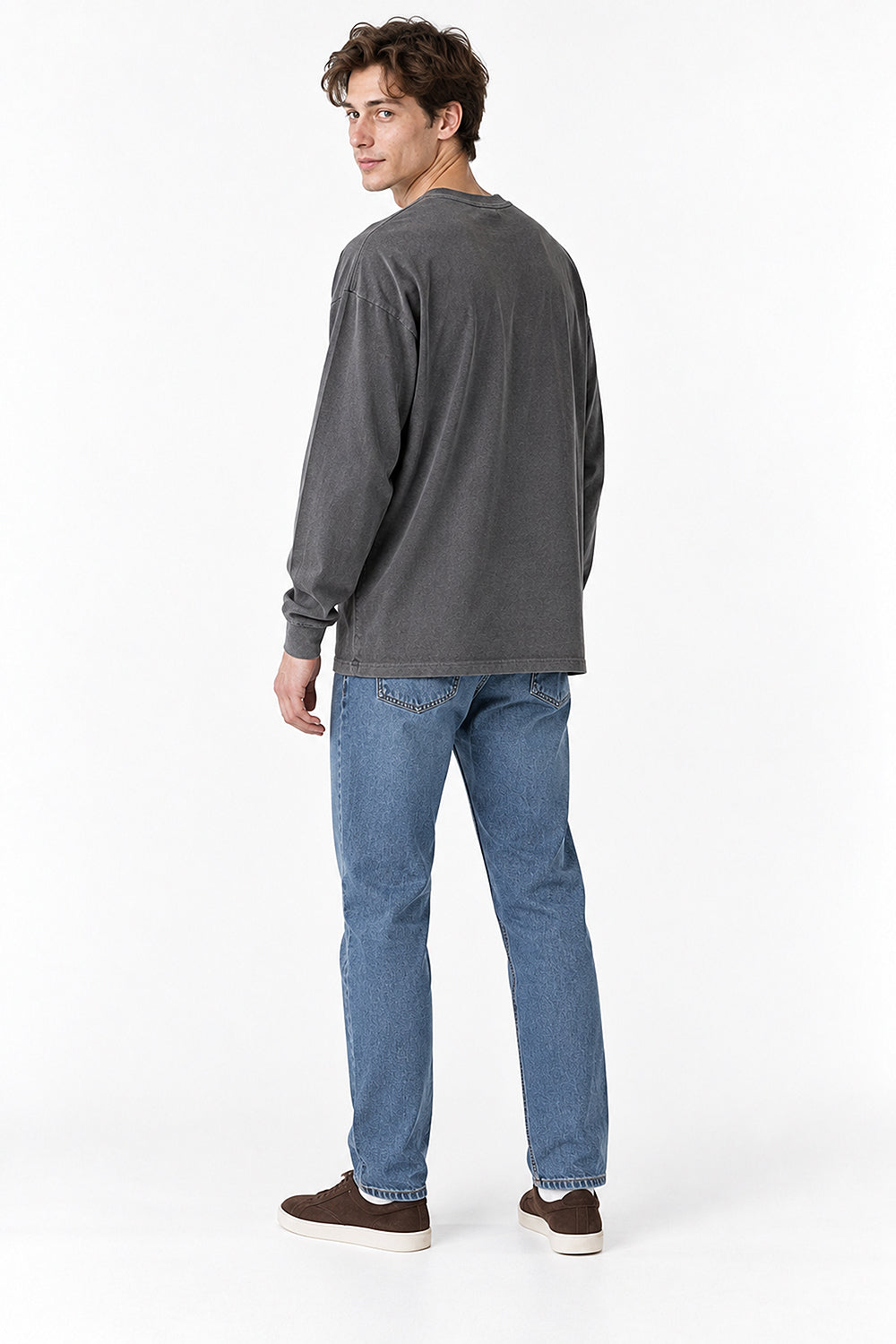 Men’s Oversized Pigment-Dyed Long-Sleeve T-Shirt with Ribbed Cuffs