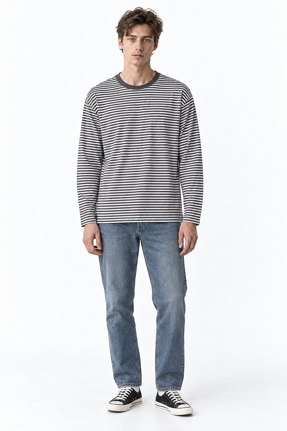 Men’s Semi-Oversized Striped Long-Sleeve T-Shirt