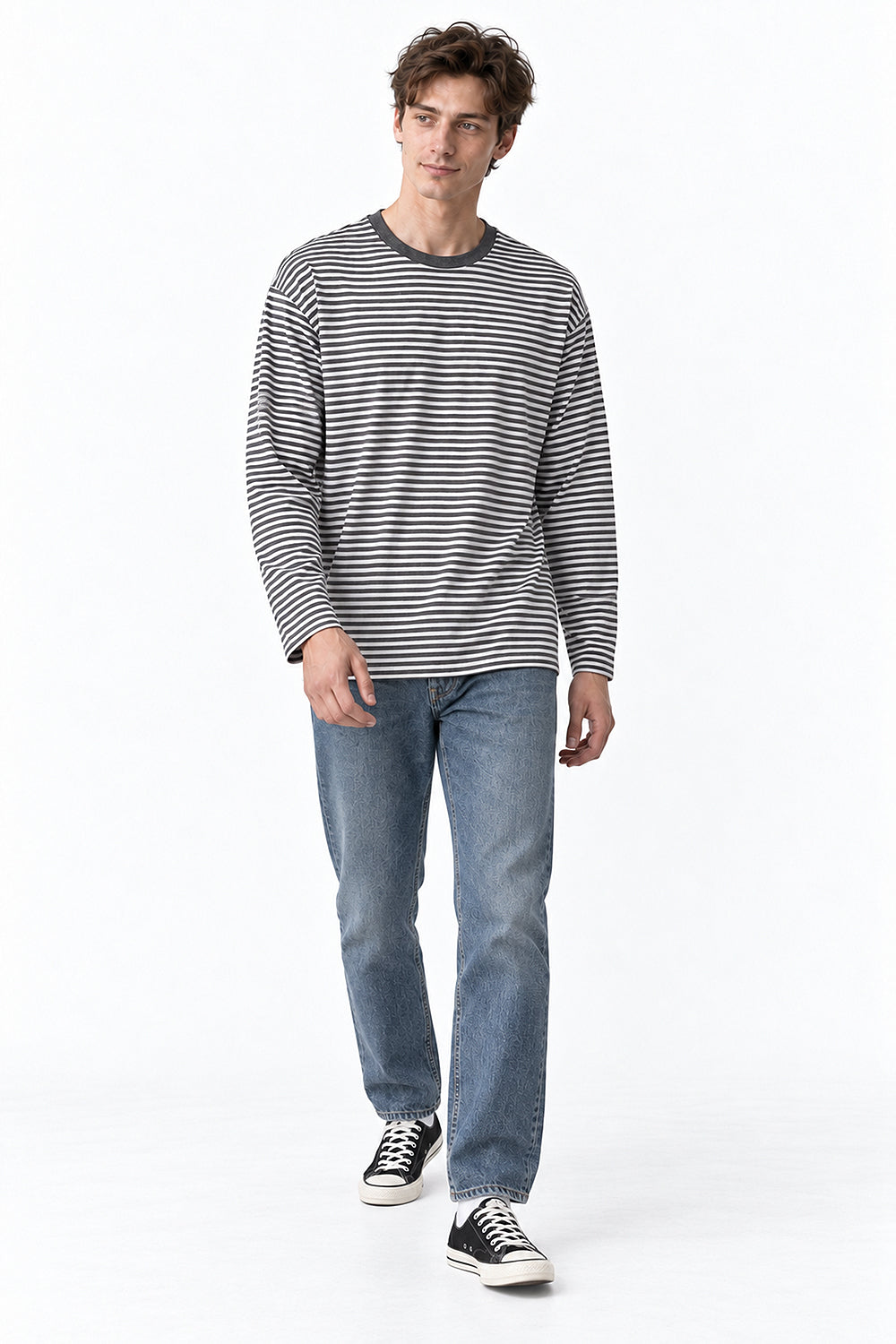 Men’s Semi-Oversized Striped Long-Sleeve T-Shirt