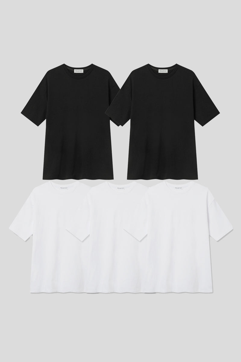 EDUARDO Women's Semi Over Fit Cotton Modal Blend Short Sleeve T-Shirt Easy Set, 5-pack.