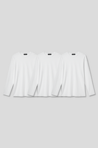 EDUARDO Men's Semi Over Relaxed Fit Long-Sleeve Crew Neck T-Shirt Multipack 3 Pcs [White]