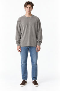 Men’s Oversized Pigment-Dyed Long-Sleeve T-Shirt with Ribbed Cuffs