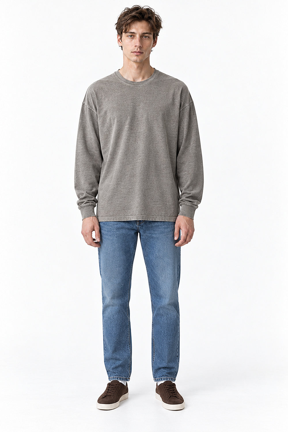 Men’s Oversized Pigment-Dyed Long-Sleeve T-Shirt with Ribbed Cuffs
