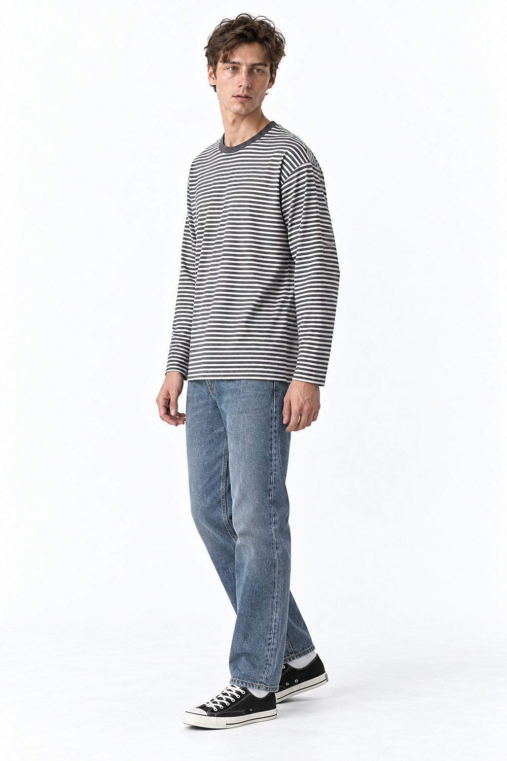 Men’s Semi-Oversized Striped Long-Sleeve T-Shirt