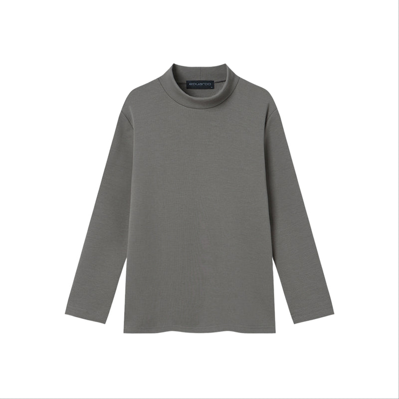 EDUARDO Youth Mock Neck semi-Over Brushed Heavy Cotton Long Sleeve Shirt.