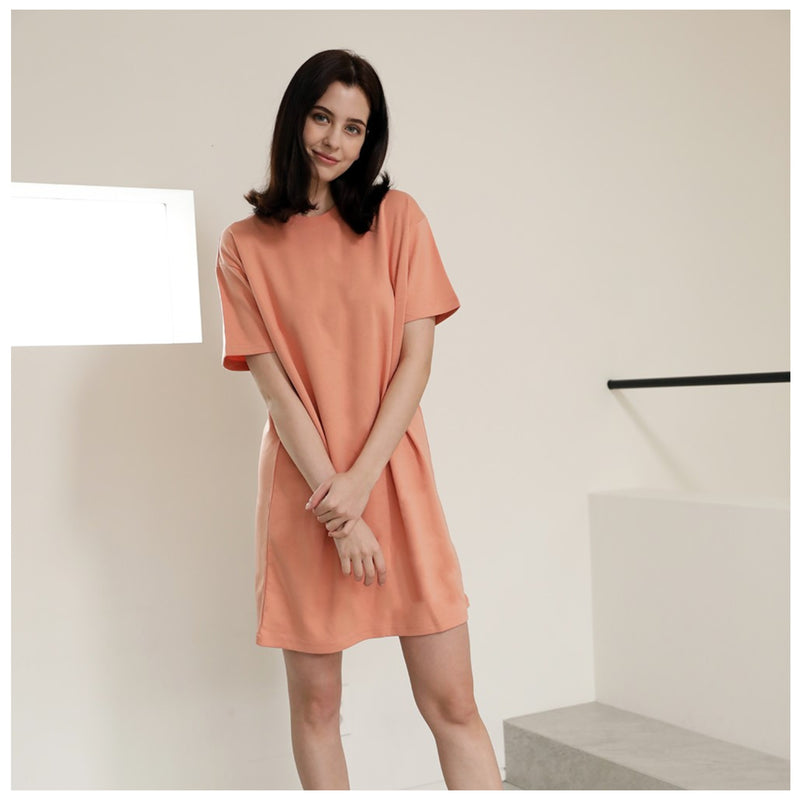 EDUARDO Women Summer Casual Short Sleeve Crewneck T-Shirt Dress Semi over Fit. (Cool Cotton Modal Blend)