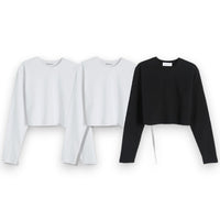 EDUARDO 3 Pack Women's Casual Mid Weight Long Sleeve Crop Top Shirts Multipack