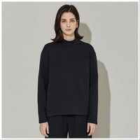 Women's Semi-Over Heavyweight Cotton Long Sleeve Mock Neck Top.